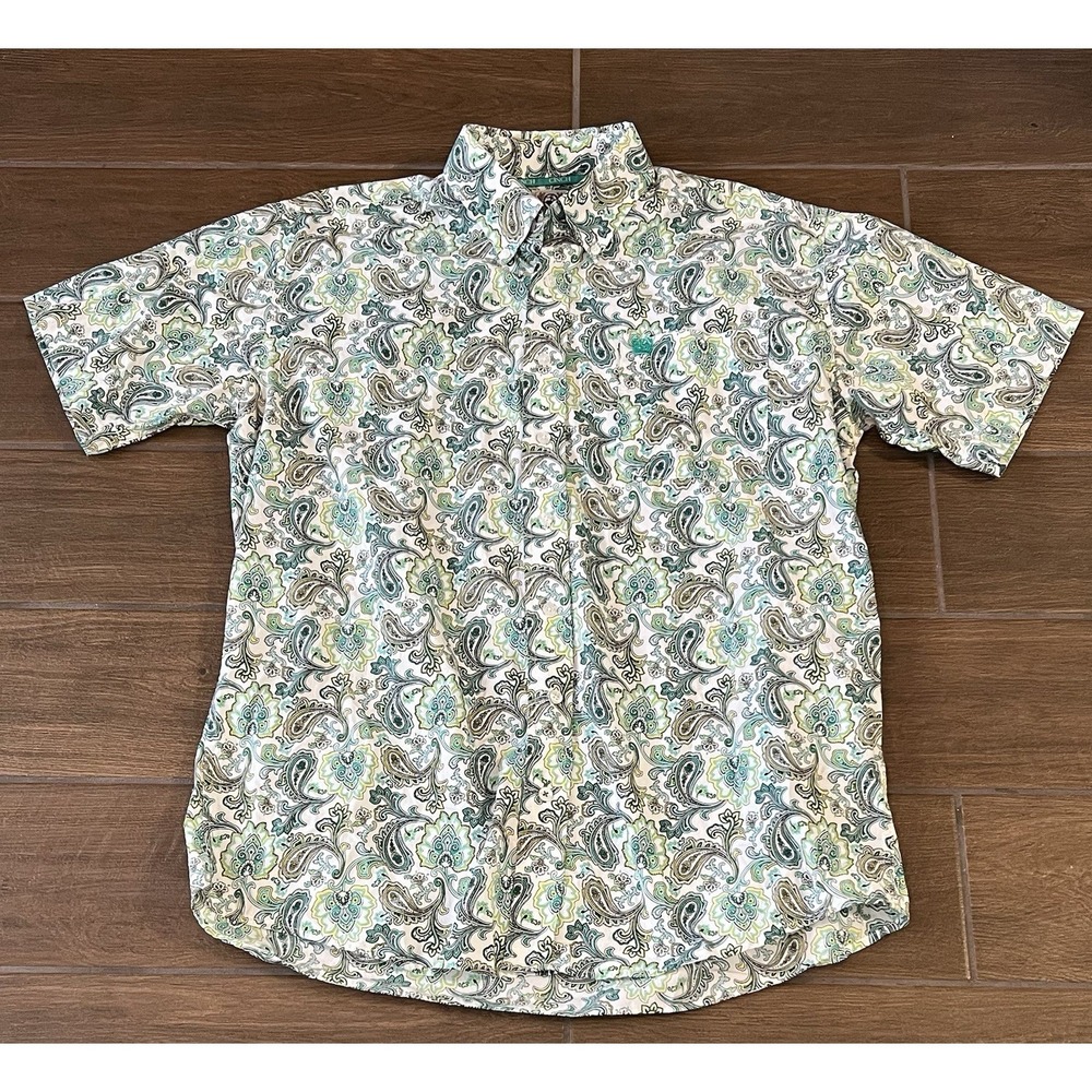 Cinch Men's M Green Paisley Shirt Sleeve Western Button Down 100% Cotton Shirt